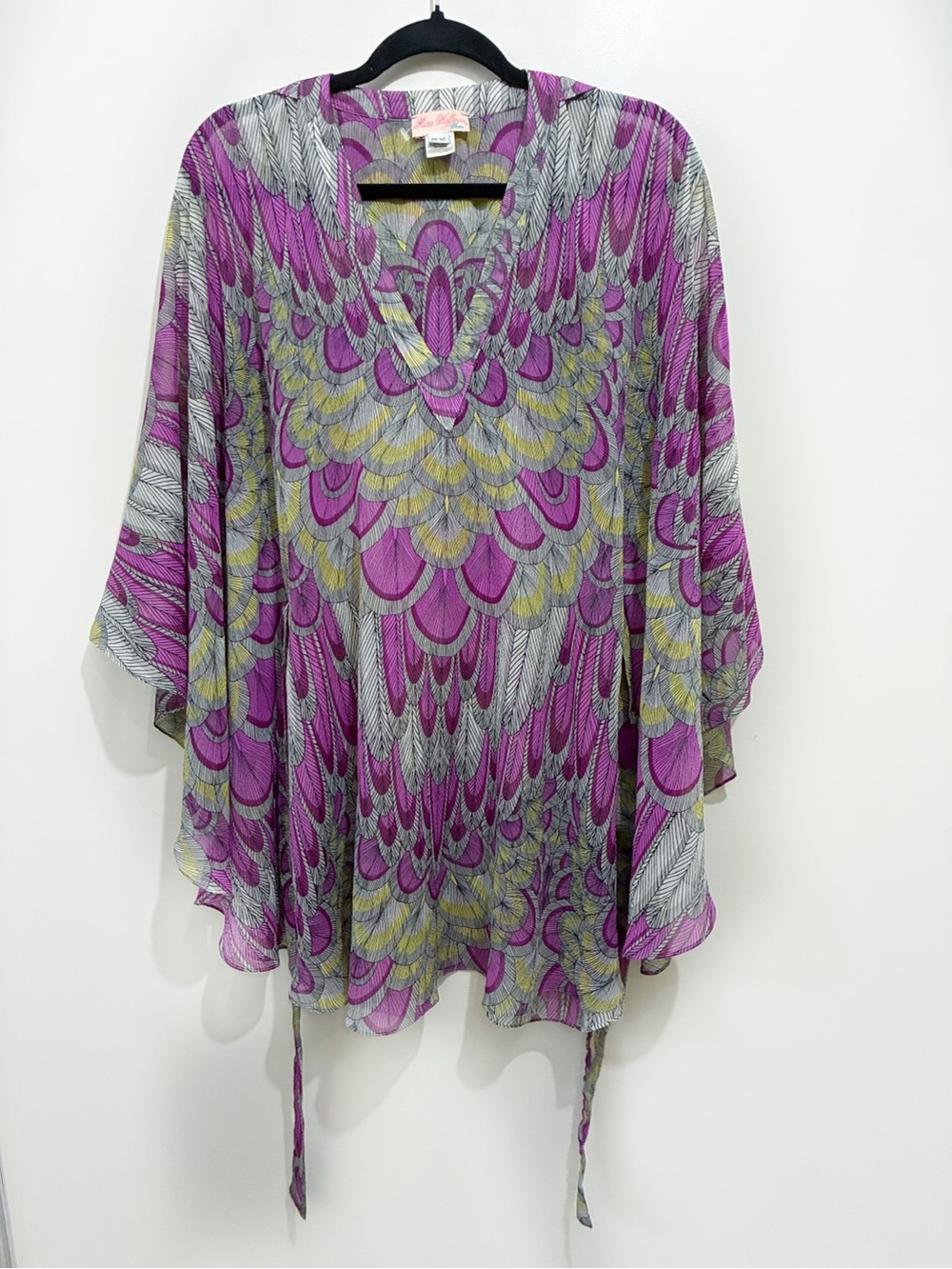 Mara Hoffman Swim Purple Kaleidoscope Feather Hooded Kaftan Poncho Cover Up